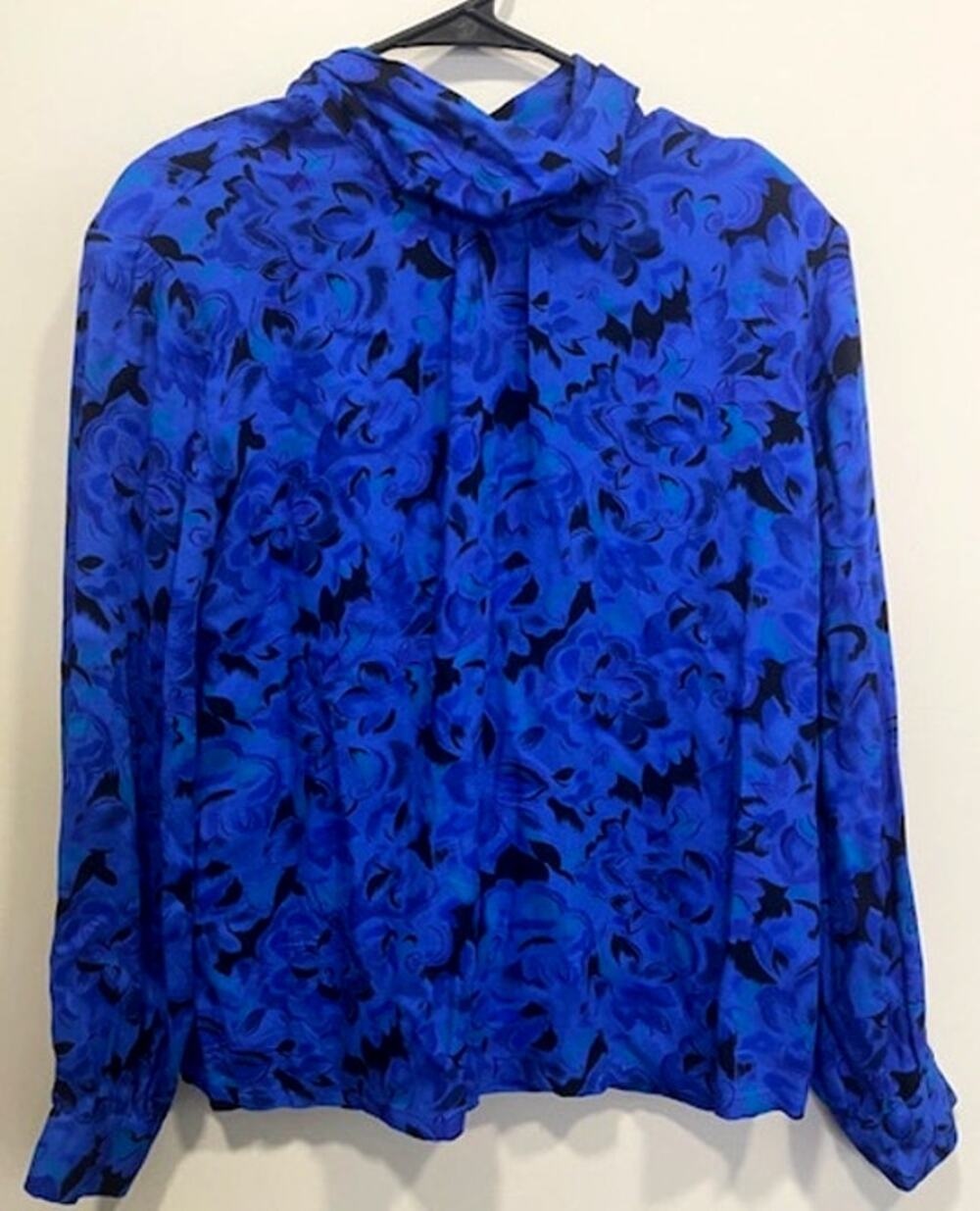 Vintage Pendleton Wool Blend Blue Black Floral Button Detail Blouse Size 10